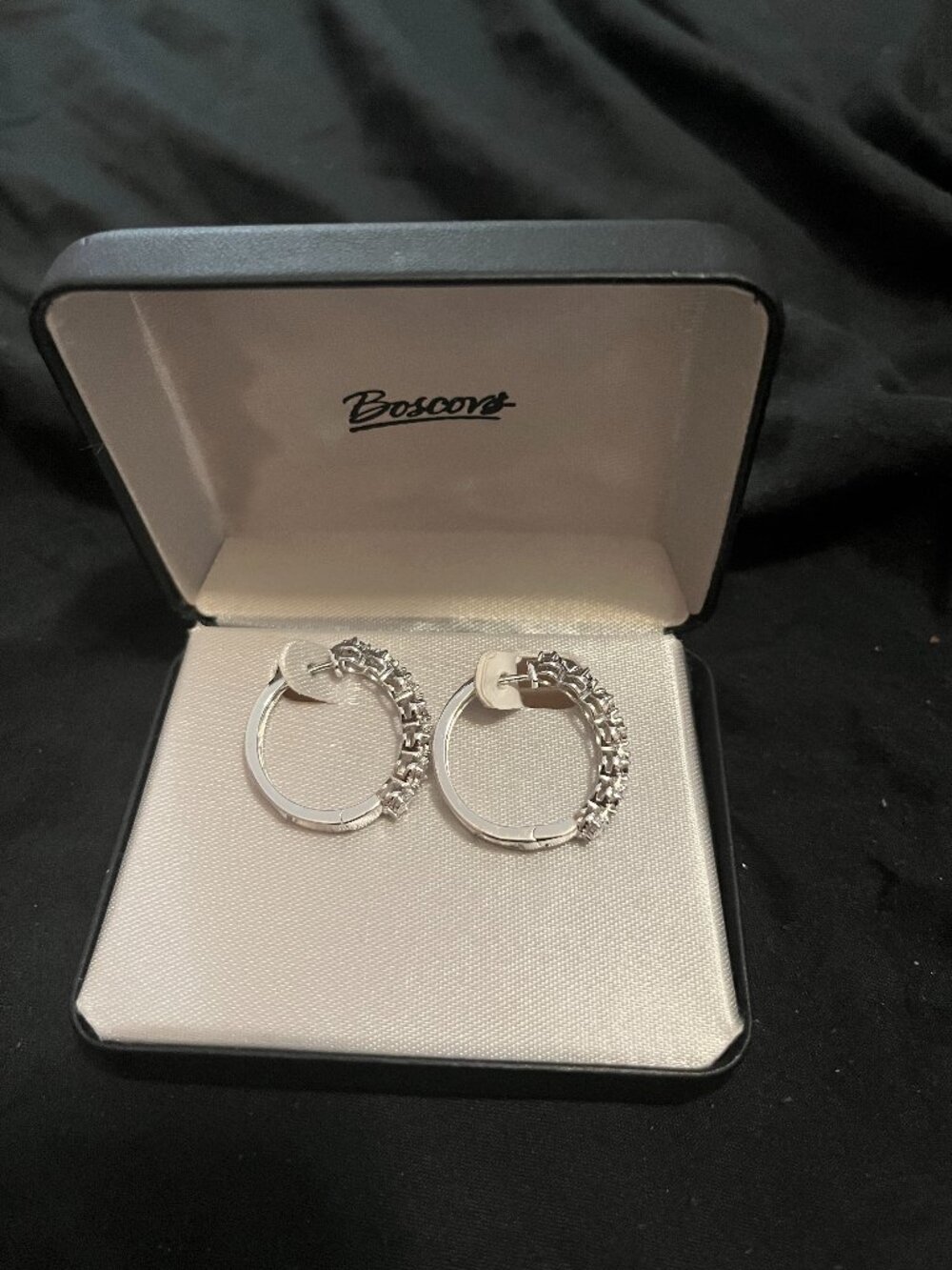 Boscov's Silver & Zircon Hoop Earrings Brand New in Box
